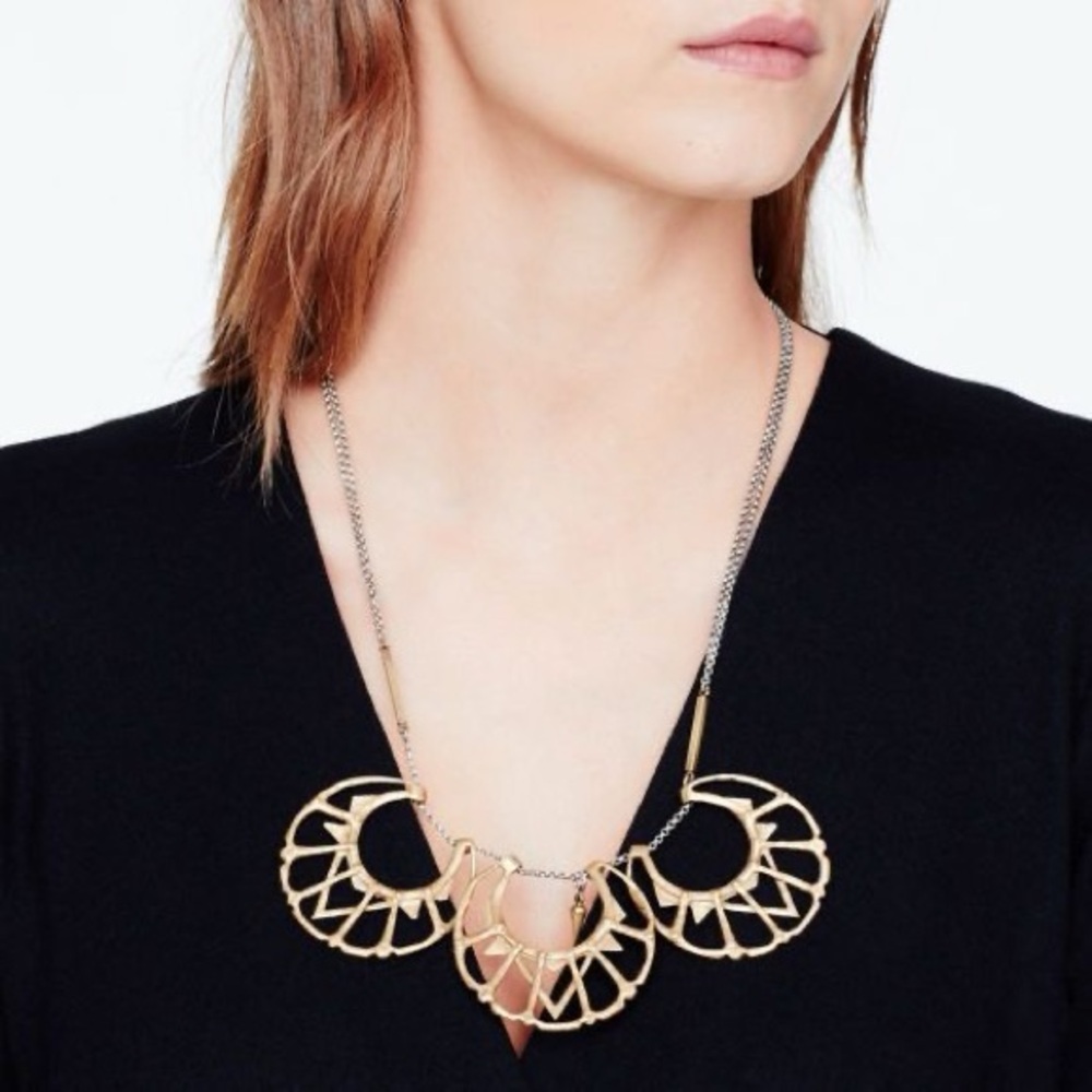 Elegant EUC Club Monaco Brass and Silver Toned Statement Necklace